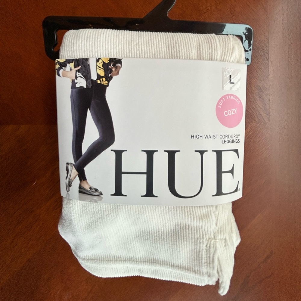HUE Cozy Ivory High-Waisted Corduroy Leggings - Large